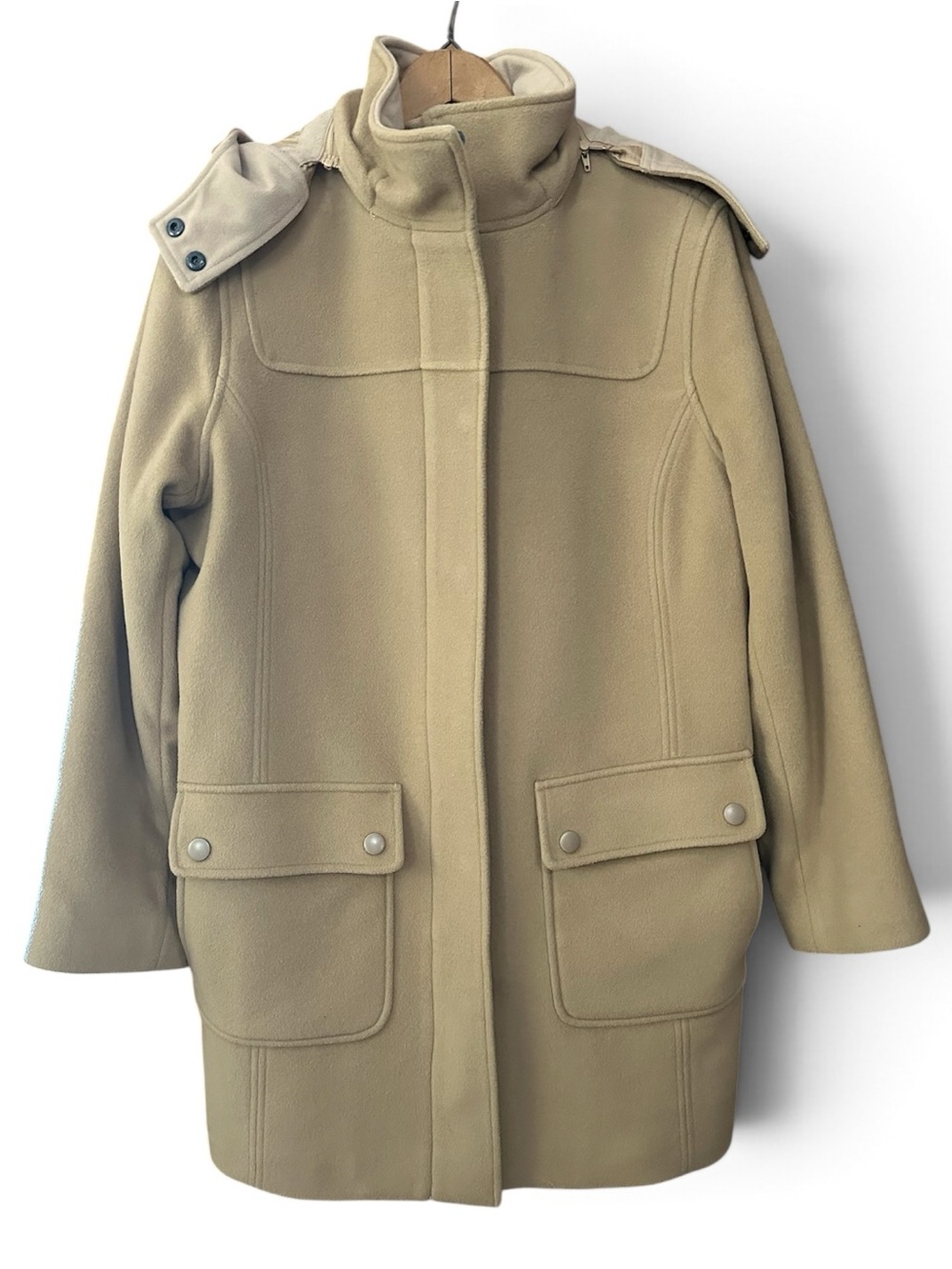 Vintage L.L. Bean 100% Lambswool Camel Pea Coat Petite Large